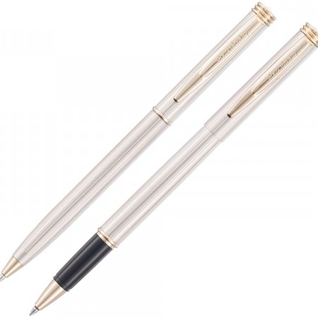 Набор Pierre Cardin коллекция ПАРА (PEN&PEN) : ручка шариковая + роллер. Корпус - латунь, отделка - глянцевое покрытие. Детали дизайна - позолота. Цвет - серебристо-бежевый. Упаковка Е.